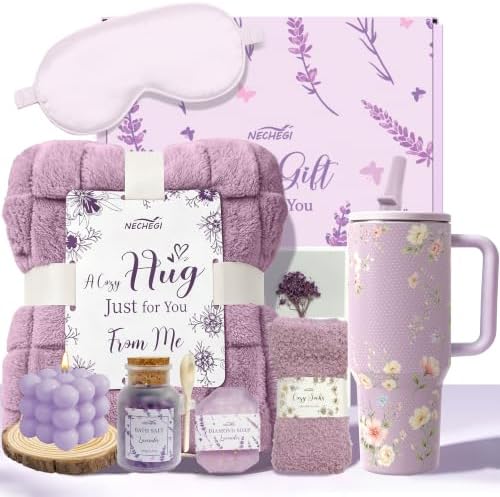 Birthday Gift Basket for Women, NECHEGI Luxury Spa Gift Set for Her by NECHEGI