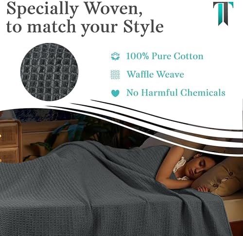 Tex Trend 100% Cotton Waffle Weave Blanket King Size - Soft, Breathable Cooling Blanket for Bed, Lightweight Cozy Summer & Spring Bedding, Grey, 90x108 - Image 6