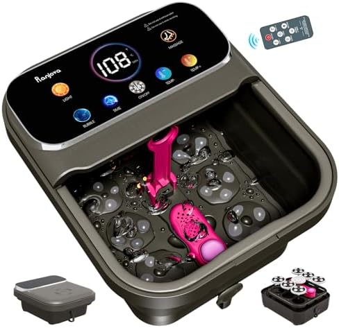 Ranjova Foot Spa Electric Rotary Massage, with Color Touch Screen and Remote Control, Foot Bath Massager with Heat, Bubble, Adjustable Temp, and 24 Motorized Shiatsu Massage Balls (Dark Grey) by ranjova