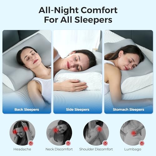 Elviros Cooling Memory Foam Neck Pillow Cervical Bed Pillow - Image 5