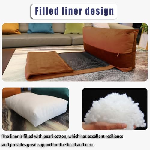 Velvet Recliner Head Pillow with Non-Slip Base - Adjustable Neck Support for Pain Relief in Home, Office and Travel (Pumpkin) - Image 5