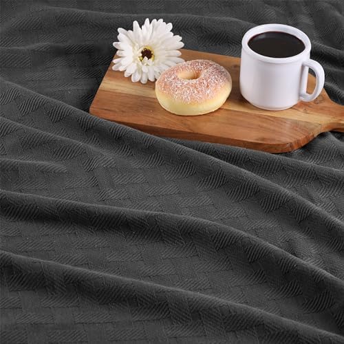 Superior Basketweave Cotton Blanket, Basket Weave Design, Soft, Comfy Cover for Bed, Bedding, Bedroom, Couch Throw, Lounging, Modern Boho Medium Weighted Blankets, Throw Size, Black - Image 5