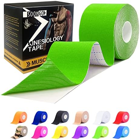 SOON GO Kinesiology Tape, 2IN x 16.4FT Uncut athletic tape, Waterproof Breathable Latex-Free, Muscle Recovery & Joint Support, Green (1/2/5 Rolls) by SOON+GO