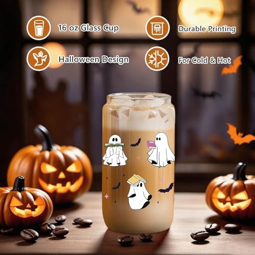 Halloween Gifts for Women,Boo Basket Stuffers for Women,Fall Gift Basket Set, Spooky Basket Stuffers Ideas for Her Cute Halloween Care Package Gift Box Boo Themed Stuff 16oz Ghost Glass Cup - Image 3