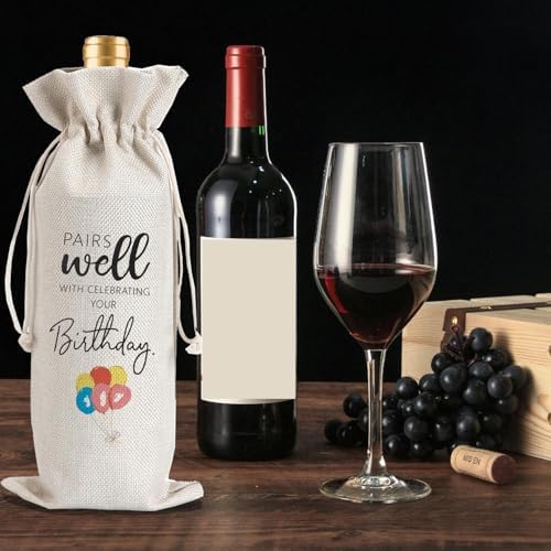 2Pcs Birthday Gift Ideas for Women & Men, Birthday Party Wine Bag Gift,Happy Birthdate decor, with 2Pcs Kraft Blessing Cards and natural jute rope - Image 5