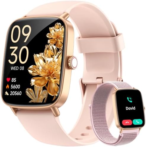 Smart Watch for Women, 1.85" HD AMOLED Fitness Tracker (Answer/Call) with 24/7 Heart Rate/Sleep/SpO2 Monitor for iPhone & Android, 120+ Sports Modes Smartwatch with IP68 Waterproof, 2 Bands by Tensky