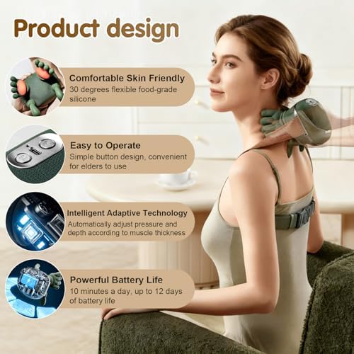 Siasoo Neck Massager With Heat-Wireless Portable Shiatsu Neck and Shoulder Deep Tissue 4D Kneading Back Massage With Fingers,Simulated Human Hand Design Muscle Relax Hand Massager For FathersDay Gifts - Image 4
