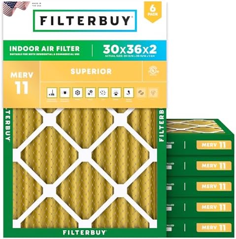 Filterbuy 30x36x2 Air Filter MERV 11 Pet & Allergy Defense (6-Pack) by Filterbuy