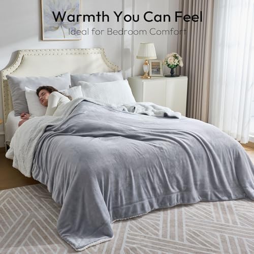 NANPIPER Sherpa Blanket Twin Thick Warm Blankets for Winter Bed Super Soft Fuzzy Flannel Fleece/Wool Like Reversible Velvet Plush Fabric(Light Grey Twin Size 60"x80") - Image 2