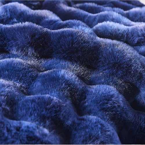 BENVWE Fluffy Faux Fur Throw Blanket for Couch, Soft Plush Thick Cozy Fuzzy Luxury Minky Bubble Blanket for Home Living Room Decor Gift for Women, Tie-dye Blue, 63" x 80", 1100GSM - Image 6