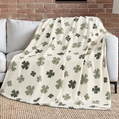 Lucky Brand 50" x 70" Plush Throw Blanket, Clover Toss Ivory Blanket for Sofa or Bed by LuckyBrand