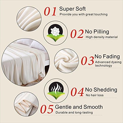 Richave 350GSM Fleece Blankets Twin Size for The Bed Warm Sofa Blanket 66" x 90"(Ivory Twin) - Image 2