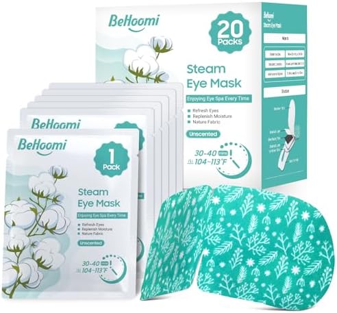 BeHoomi 20 Packs Steam Eye Mask, Heated Eye Mask Warm Compress for Eyes, Disposable Self Heating Steam Mask for Home, Sleep, Spa, Travel Essentials & Relaxation Gifts for Women (Unscented) by BeHoomi