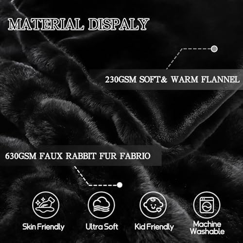 Latepis Soft Black Throw Blanket, Warm Cozy Faux Fur Throw Blanket for Couch, Plush Fluffy Fuzzy Blankets for Sofa and Bedroom, 50” x 60”, 860GSM - Image 4