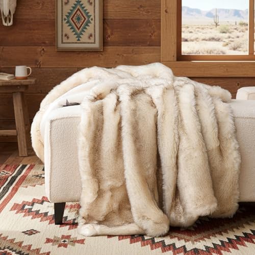 Luxury Plush Faux Fur Throw Blanket with Aztec Pattern, Super Warm, Fuzzy, Elegant, Fluffy Decoration Blanket for Couch, Armchair, Sofa and Bed, 60''x 80'', Cream - Image 2