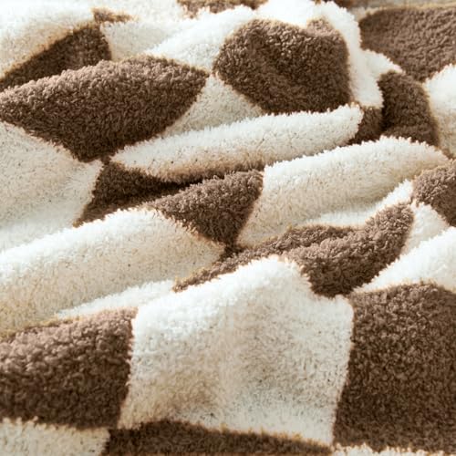 CozeCube Brown White Reversible Checkered Knit Throw Blanket 50"x60" - Image 3