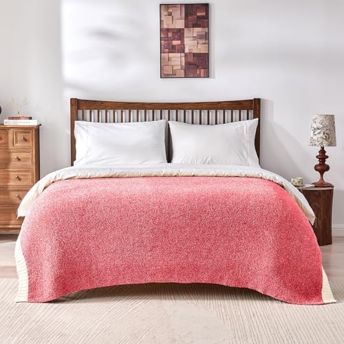 CozeCube Reversible Knitted Throw Blanket, Red White Melange 50"x60" - Image 5