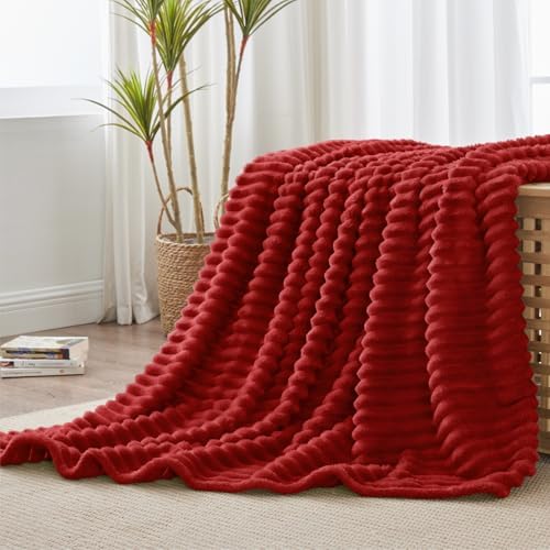 BEDELITE Ribbed Twin Blanket for Couch & Bed, Burgundy, 60"x80" - Image 4