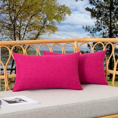 Kevin Textile Outdoor Waterproof 12”x20” Pillow Covers 2 Pack, Hot Pink by KevinTextile