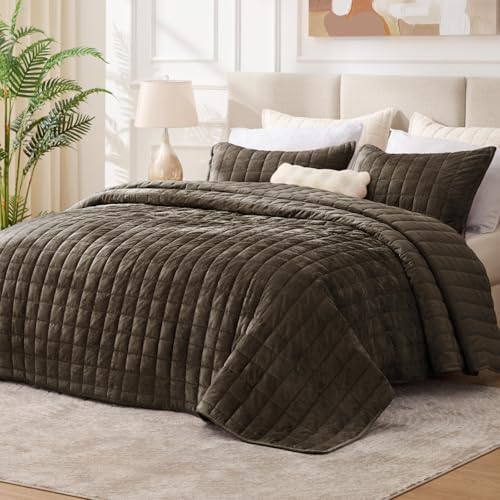 BEDELITE Velvet Quilt Set King Size, Luxury Velvet Comforter Bedding - Image 2