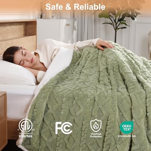 Heated Throw Blanket 50"x60"-Sherpa Small Electric Blanket Throw,Sage Green - Image 5