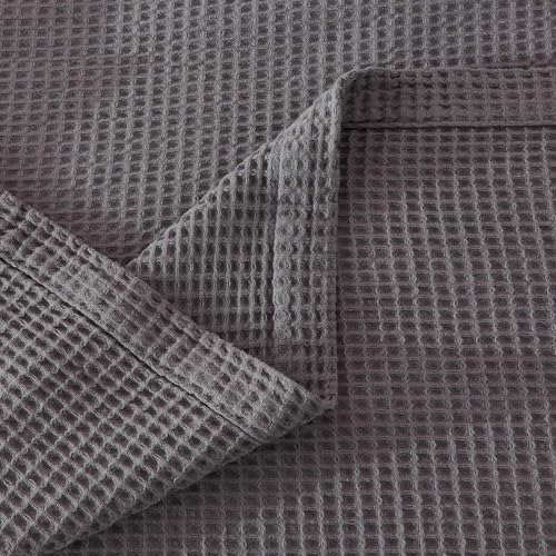 100% Cotton Dark Grey Blanket King Size for Bed - Breathable and Soft, Waffle Weave for Summer Spring, 102x90 Inches. - Image 4