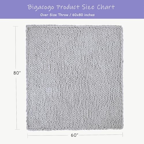 Bigacogo Chunky Knit Throw Blanket for Couch, 60x80 inches, Light Grey - Image 2