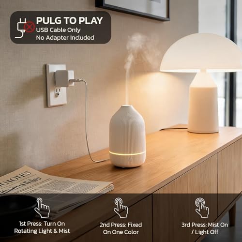 Essential Oil Diffuser, 100ml Aromatherapy Diffuser, Mini Ultrasonic Diffuser for Essential Oil, Home, Office, Cool Mist Humidifier with 7 Led Light, Auto Shut-Off, White - Image 3