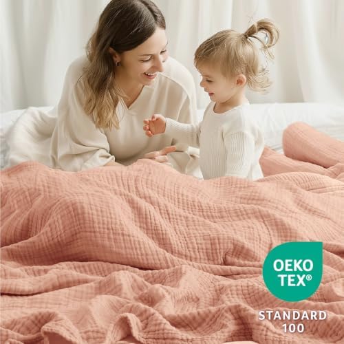100% Cotton Muslin Blanket Twin 60" x 80", Breathable and Lightweight Cotton Twin Blankets for Couch, Soft Cooling Summer Gauze Blanket for Adults All Season, Dusty Pink - Image 3