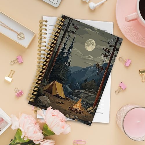 XPH Vintage Mountain Forest Camping Spiral Notebook, Camper Gifts Journaling Notebooks for Women, Rustic Campsite Landscape Hardcover Journals for Writing 160 Pages 5.5 x 8.3 Inch, Camping Gifts - Image 2