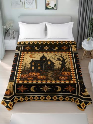 Halloween California King Flat Sheet Haunted Castle Flat Sheets Only Soft Bedding Top Sheets Hotel Quality Owl Pumpkin Cat Moon Plaid Cal King Bed Sheet for All Season Bedroom Dorm Halloween Decor - Image 4