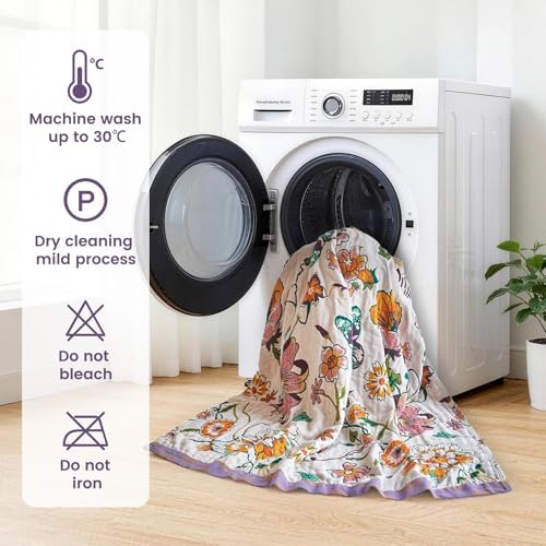 MSGKV Boho Throw Blanket 90"x108" 100% Cotton Floral Blanket for Bed - Image 7