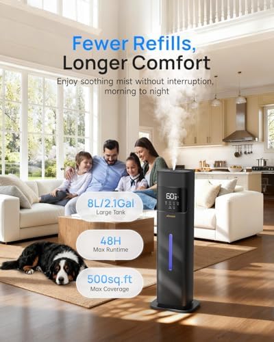 Warm & Cool Mist Humidifiers for Bedroom 500 sq ft, 2.1Gal/8L Top-Fill Humidifier Large Room with Essential Oil Diffuser, Large Room Humidifiers for Home Baby Nursery Office Plants, Black - Image 3
