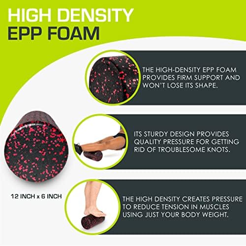 ProsourceFit High Density Foam Rollers 12 - inches long, Firm Full Body Athletic Massage Tool for Back Stretching, Yoga, Pilates, Post Workout Muscle Recuperation, Black/Red - Image 3