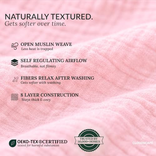 CLOUDSCAPE 8 Layer Muslin Throw for Sofa,100% Cotton 50"x70" -Seashell Pink - Image 2
