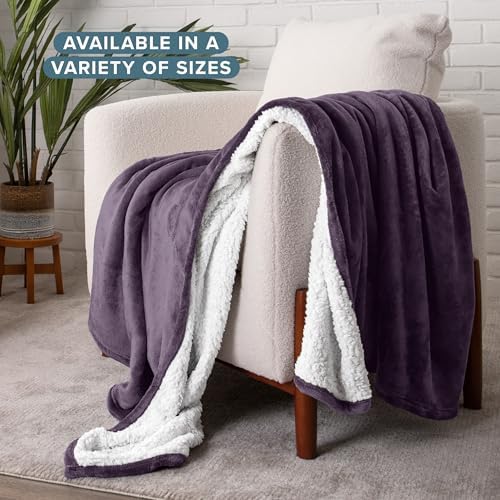 Bare Home Sherpa Fleece Blanket (King, Eggplant) - Image 2