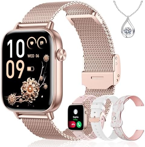 Iaret Smart Watch for Women, 1.83" HD Fitness Tracker with 4 Bands, Answer/Make Calls, Heart Rate/Sleep/SpO2/Step Tracking, 100+ Sport Modes, Android/iPhone Compatible Gift (Rose Gold) by Iaret