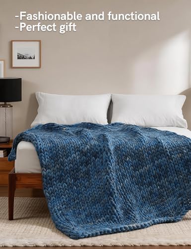 YnM Weighted Blanket, Handmade Chunky Knitted Design, Soft and Cozy, Temperature Regulating and Breathable, Machine Washable Throw for Sleep or Home Decor (Dark Blue Tie-Dyed, 60x80 Inch, 20lbs) - Image 2