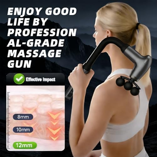 Massage Gun with Upgraded Extension Handle, Back Massager for Pain Relief Deep Tissue, 12MM Percussion Less-Shock Neck/Foot/Leg/Shoulder Massager, 9 Speed Levels & 5 Replaceable Heads (Space Silver) - Image 3