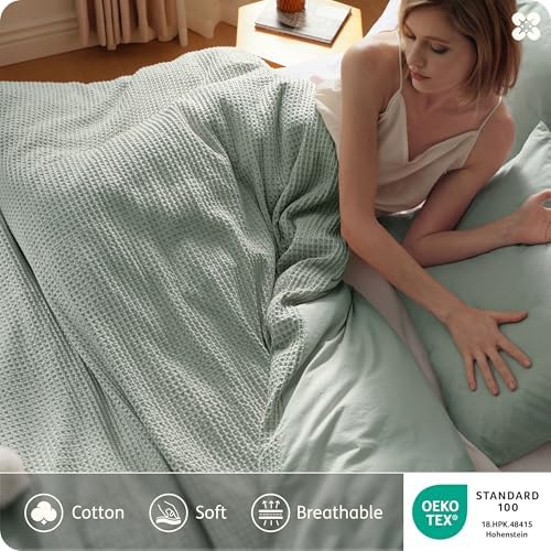 Bedsure PureWoven Cotton Waffle Weave Duvet Cover, Queen, Duvet Cover Only - Image 3