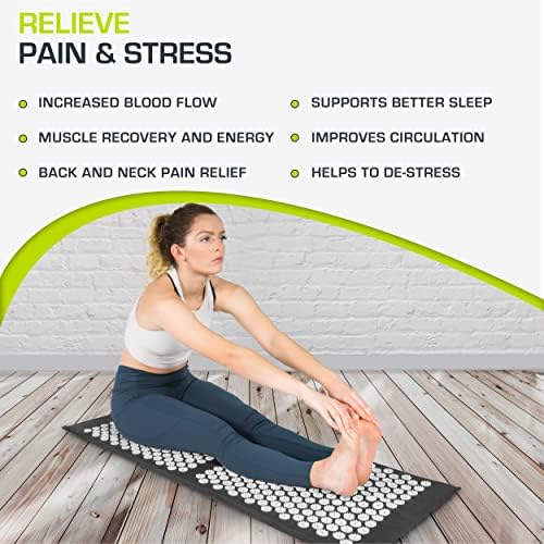 ProsourceFit Acupressure Mat and Pillow Set for Back/Neck Pain Relief and Muscle Relaxation, XL - Black/White - Image 4