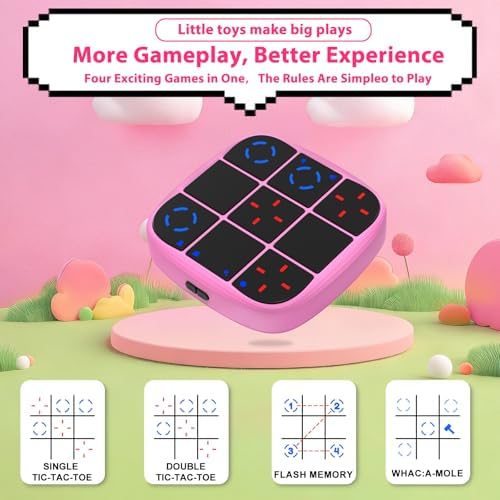 KOQQQ Rechargeable Tic-Tac-Toe Bolt Game, Upgraded 4-in-1 Handheld Puzzle Console, Electronic Educational Memory Game, Portable Travel Car Ride Board Games for Kids Adults (Pink) - Image 2