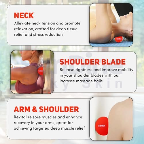 Lacrosse Massage Balls for Deep Tissue Massage - Release Tension Relieve Muscle Soreness Improve Flexibility - Ideal for Myofascial Release Trigger Point Therapy - 2Pack Yoga Balls by Sandine (Red) - Image 2