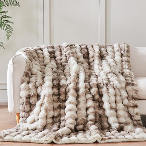 60x80 Inches Ultra-Soft Fuzzy Faux Fur Plush Twin Size Blanket - Thick, Warm Sherpa for Couch, Sofa, Bedroom, Camping - Decorative Blanket for Cozy Warmth, Bubble Brown Tie Dye - Image 4