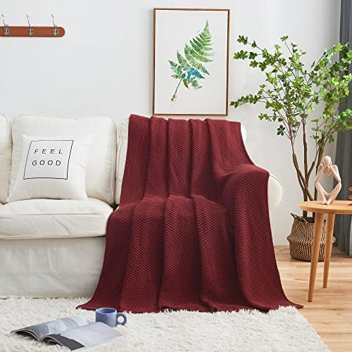 Longhui bedding 100% Cotton Knitted Throw Blanket – Burgundy, Soft & Cozy, Machine Washable, 51"x63" – Perfect for Living Room, Couch, Sofa, Bed or Travel - Image 5