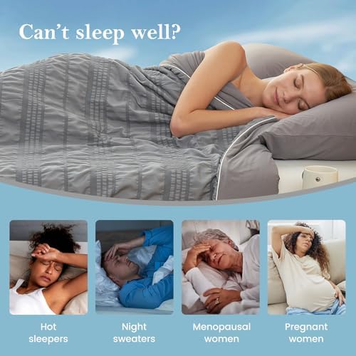 Cozy Bliss Seersucker Cooling Comforter Twin Size, Q-Max 0.45 Reversible Lightweight Cooling Throw Blanket, Breathable Silk Smooth Summer Bedding Quilt for Hot Sleepers Night Sweats Dark Grey - Image 3