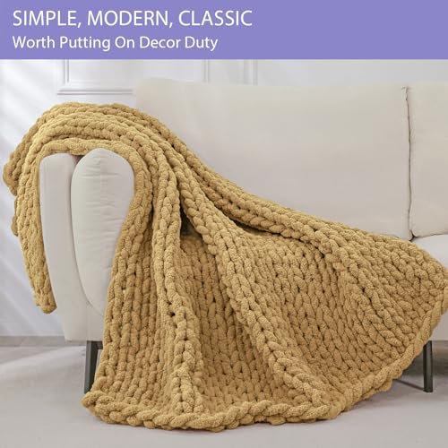 Bigacogo Chunky Knit Throw Blanket for Couch, 51x63 inches, Goldenrod - Image 3