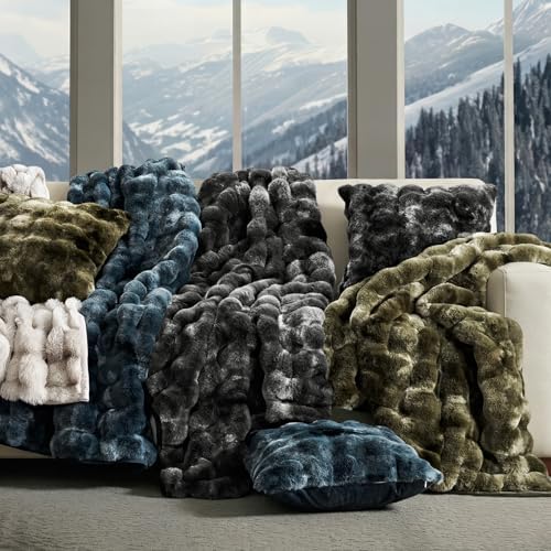 EverGrace Faux Rabbit Fur Bubble Throw Blanket, 50"x60", Marble Black - Image 7