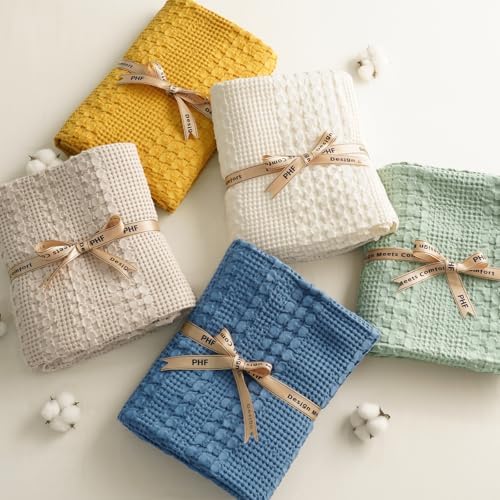 PHF Lightweight 100% Cotton Waffle Blanket for Bed, King, Cannoli Cream - Image 6