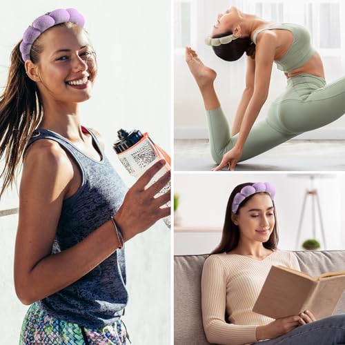 Ztomine Spa Headbands, Set of 2, Terry Cloth Headband for Washing Face or Facial, Puffy Makeup Headbands for Face Washing, Mask, Beige + Purple (1 Beige & 1 Purple Combo Pack) - Image 4